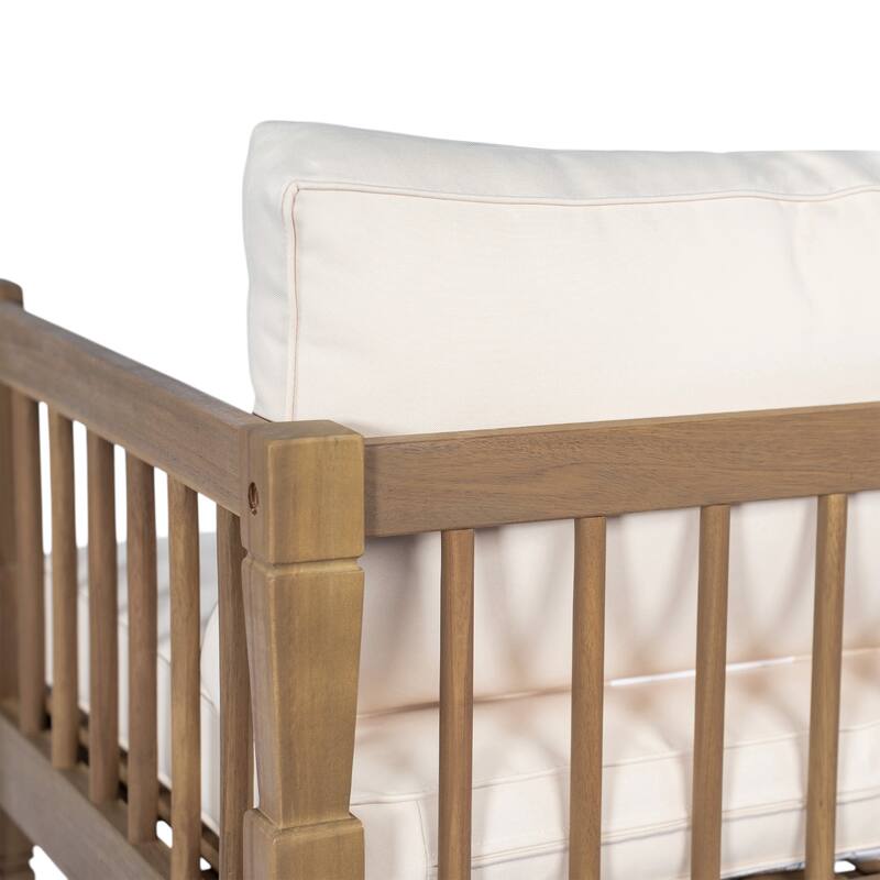 Roomfitters 4-Piece Acacia Wood Patio Furniture Set, Seating Conversation Set with 4-Inch Thick Cushions and Coffee Table