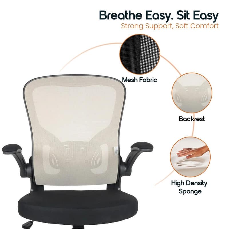 Newton Modern Mid-Back Mesh Office Chair with Flip-Up Arms, Adjustable Height, Tilt Lock, Swivel Wheels Desk Chair