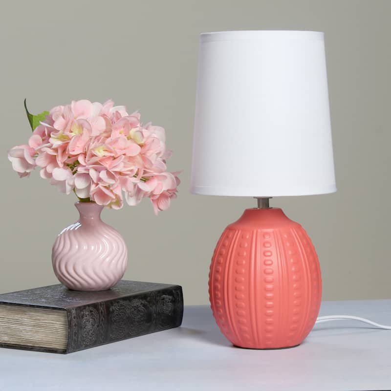 Ceramic Oval Table Lamp with Fabric Shade for Bedroom, Living Room - 6 x 6 x 13 in. (L x W x H)