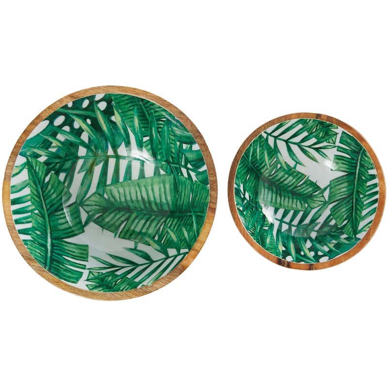 Green Mango Wood Handmade Nesting Decorative Bowl Decorative Bowl (Set of 2)