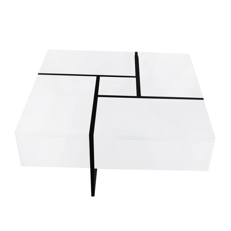 31.5" Square Coffee Table with 4 Hidden Storage Compartments & Sliding Top, UV High-gloss Finish