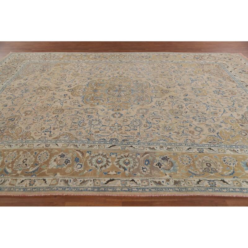 Hand Knotted Oriental 100% Wool Carpet Traditional Floral Peach Mashad Area Rug - 12' 5'' X 9' 4''