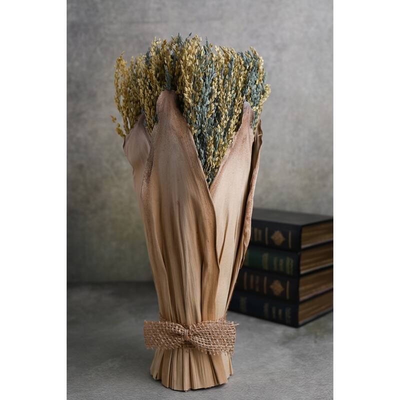 Dried Flowers Bunch Artificial Plant - 27.5" - Green and Yellow