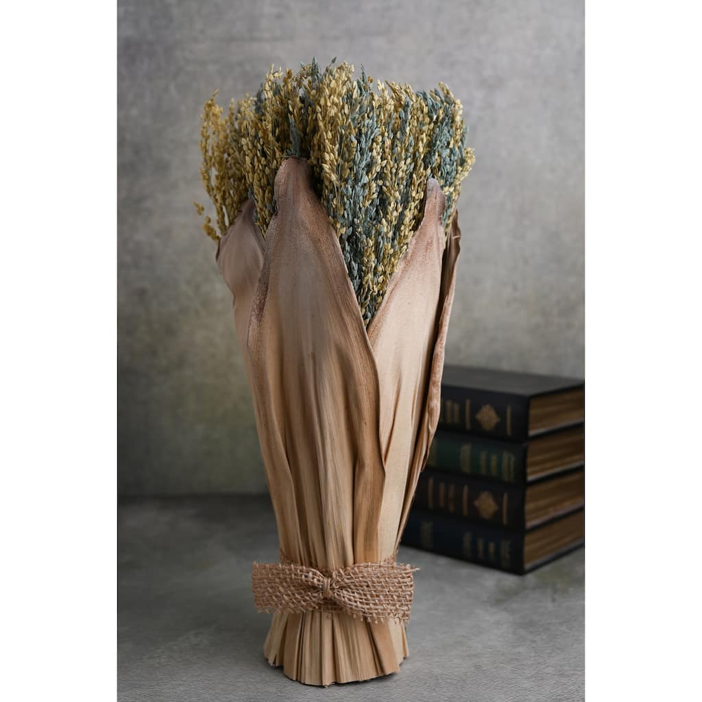 Dried Flowers Bunch Artificial Plant - 27.5" - Green and Yellow