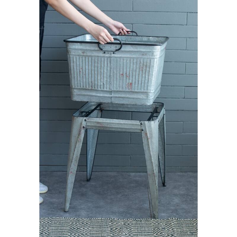 20.5x20.5x21" Large Perryman Galvanized Tub On Stand, for Plant Pot/Planter/ Metal Ice Buckets