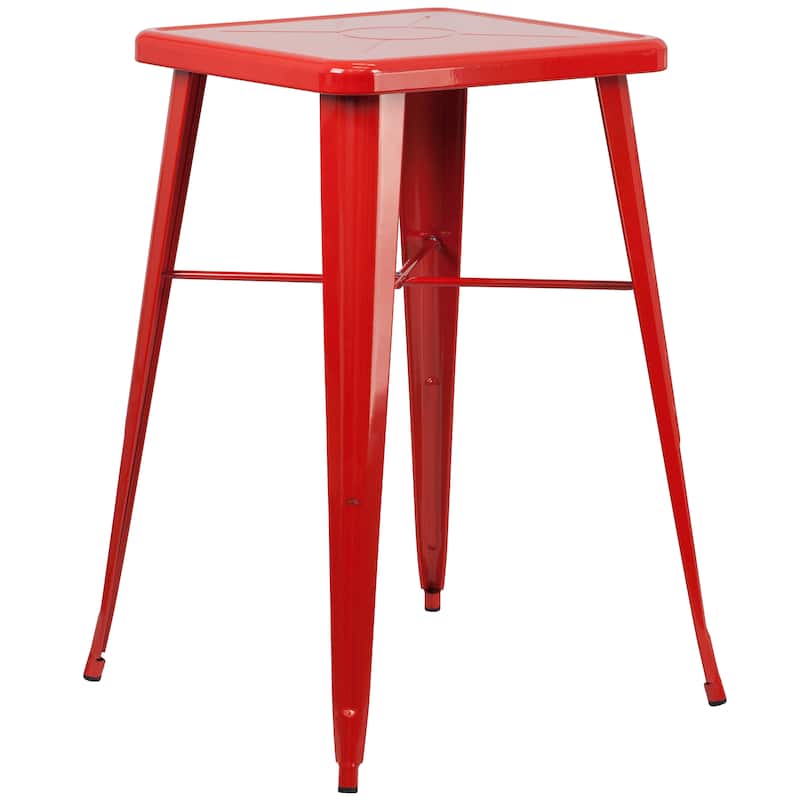 23.75-inch Square Metal Indoor-Outdoor Bar Table Set - 27.75"W x 27.75"D x 40"H