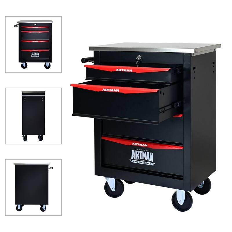 4-Drawer Rolling Tool Cart with Wheels for Garage, Workshop & Warehouse