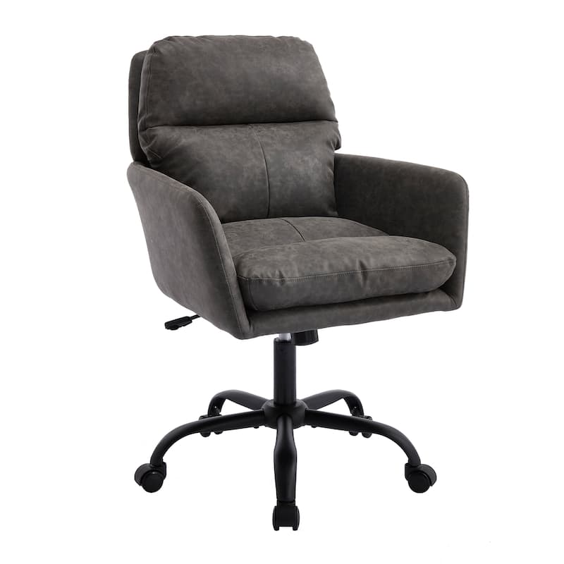 PU Artificial Leather Swivel Office Chair, Ergonomic Upholstered Home Office Chair, Adjustable Height Computer Rolling Chair
