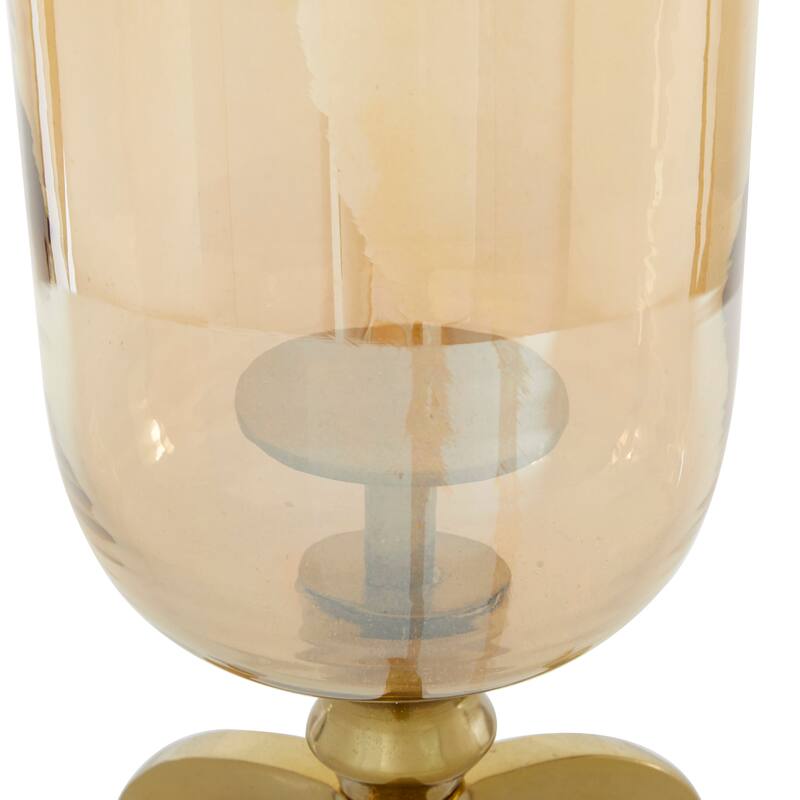 Gold Aluminum Metal Single Candle Hurricane Lamp - 9 x 8 x 19