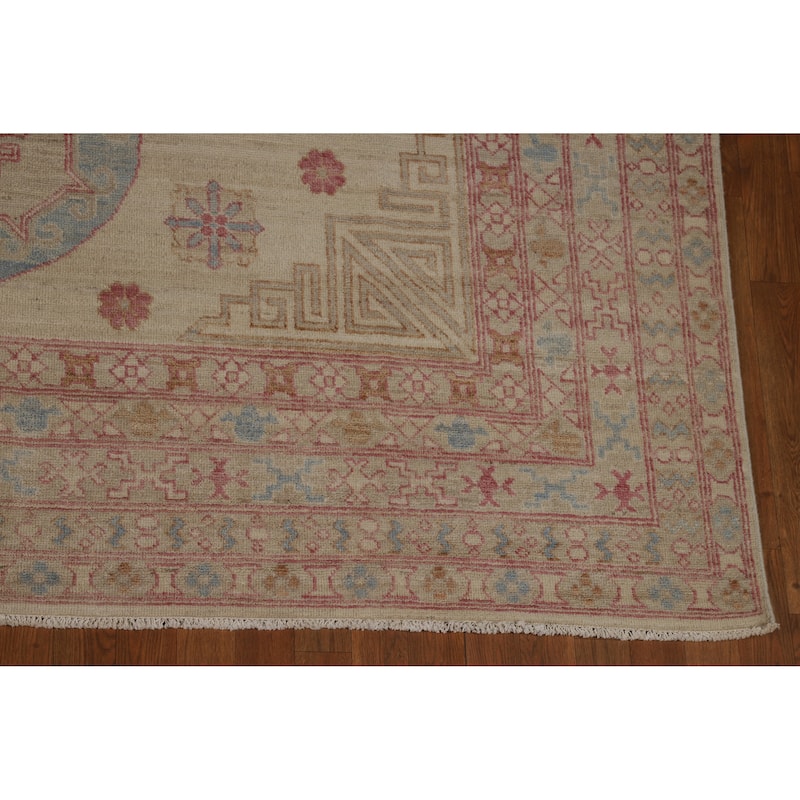 Hand Knotted Oriental 100% Wool Carpet Transitional All-Over Beige & Ivories Oushak Area Rug - 9' 9'' X 8' 1''