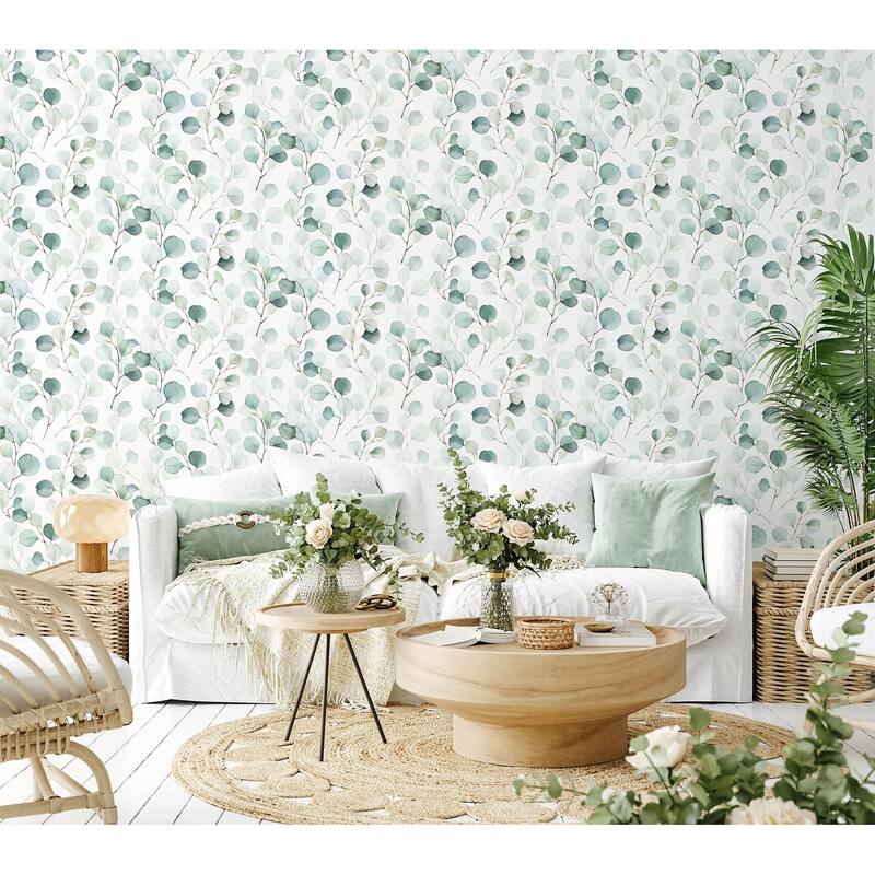 Galerie Wallcoverings Flora Eucalyptus Trailing Leaf Vinyl on Non-woven Matte Wallpaper Roll