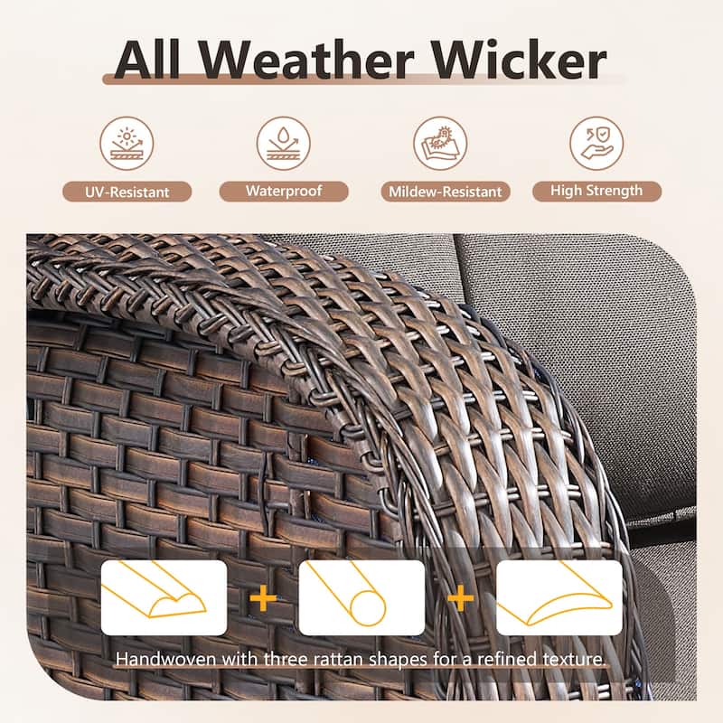 TWrap 5-Piece Wicker Patio Fire Pit Conversation Set with Swivel Gliders and 5-Inch Cushions