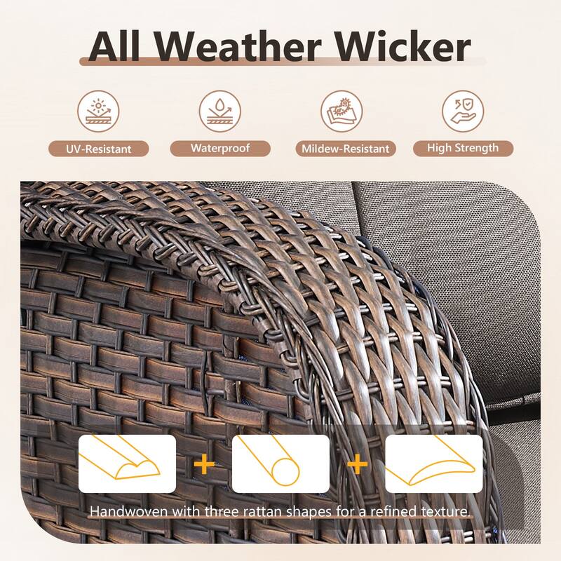TWrap Wicker Patio Fire Pit Conversation Set with 3-Seat Sofa & Swivel Gliders & Armchairs