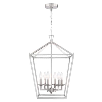 6-Light Geometric Cage Lantern Pendant Light with Brushed Nickle Finish