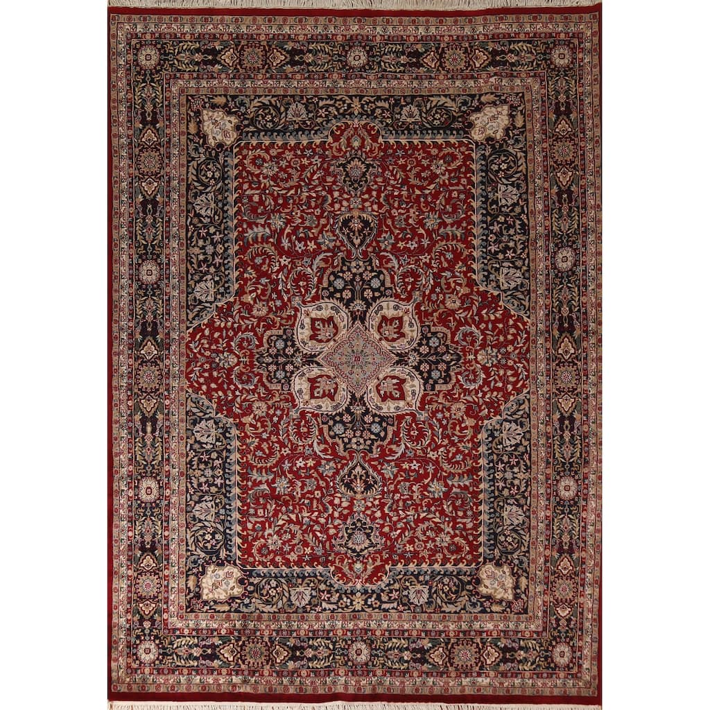 Vegetable Dye Kashan Indian Area Rug Handmade Wool Carpet - 8'2"x 11'5"