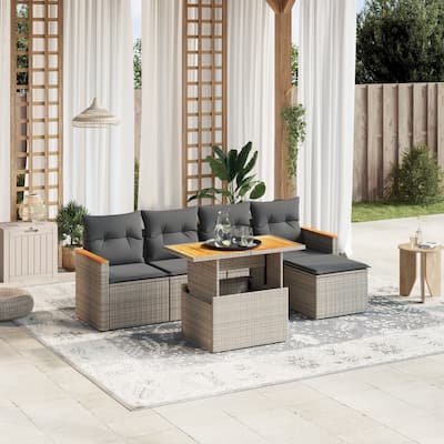 vidaXL Garden Sofa Set Grey PE Rattan 6-Piece Set UV-Resistant Materials - 21.7 x 39.4 x 28.7