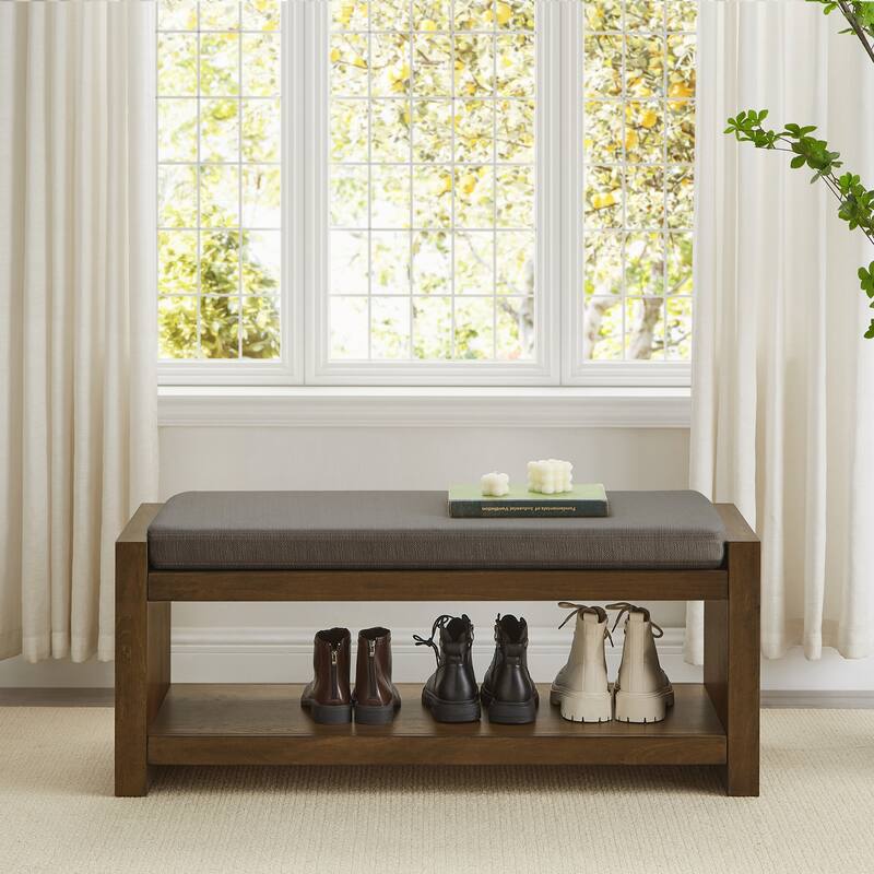 40in Accent Bench with Lower Shelf Shoe Rack - Granite