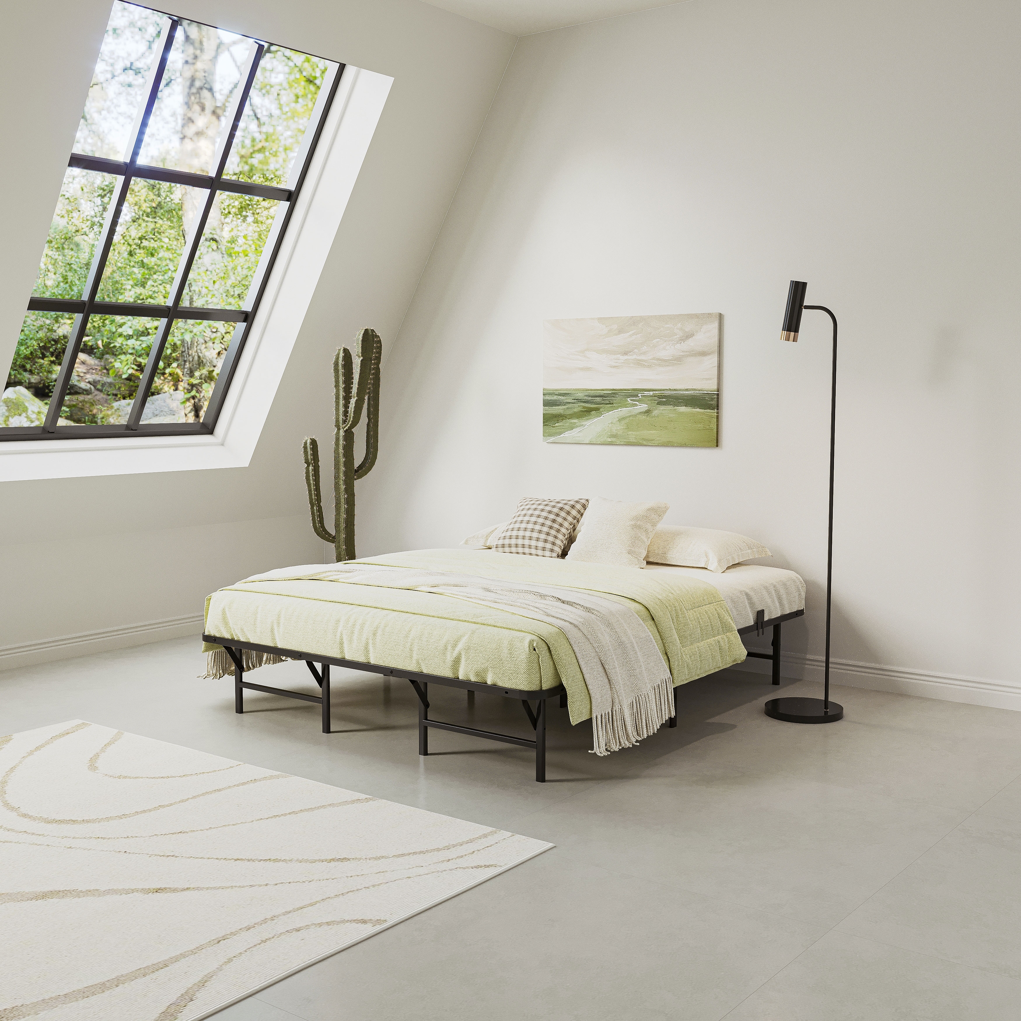 16 Inch Folding Platform Bed Frame, Black Metal Bed - On Sale