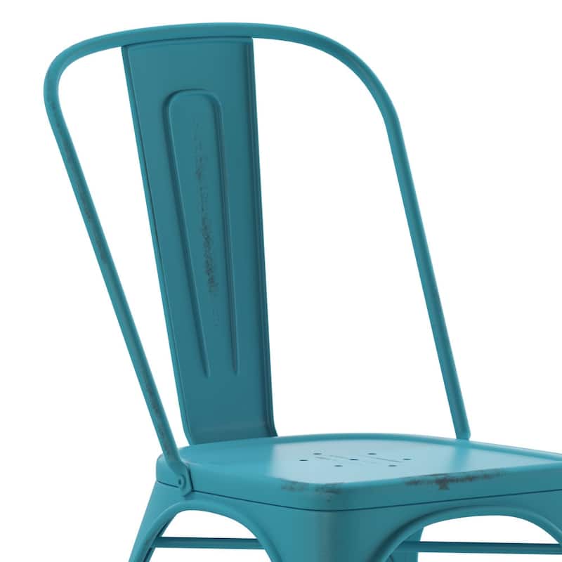 Distressed Metal Indoor-Outdoor Stackable Chair - Kitchen Furniture