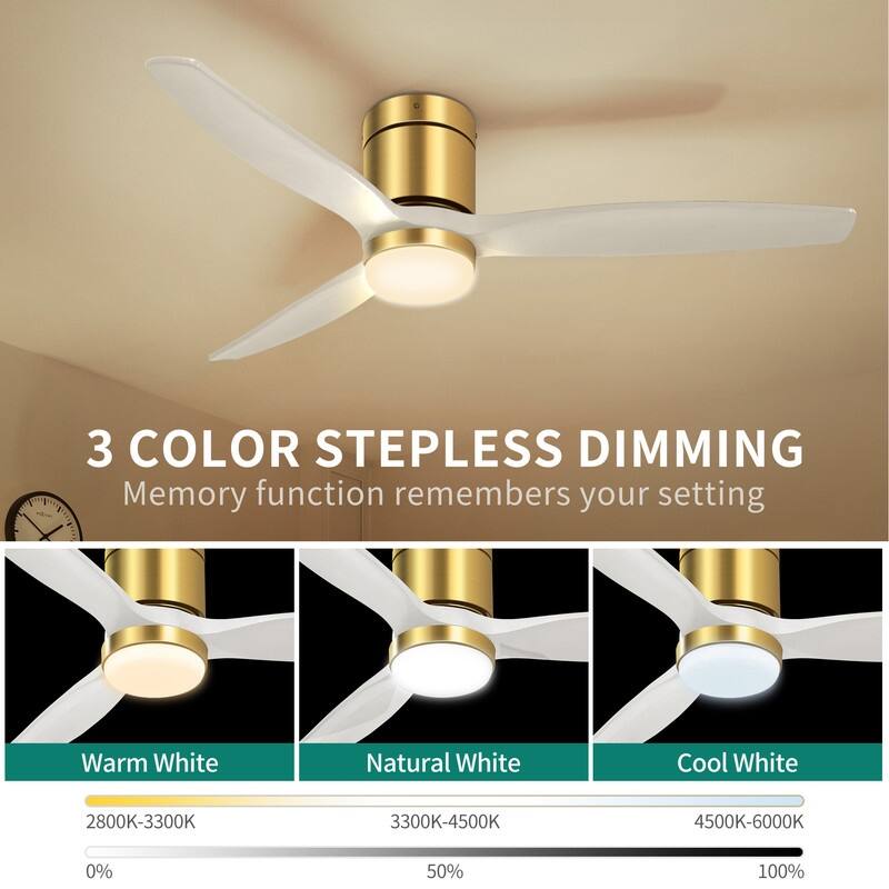 Moasis 52" LED Ceiling Fan Light with 3 Solid Wood Blades