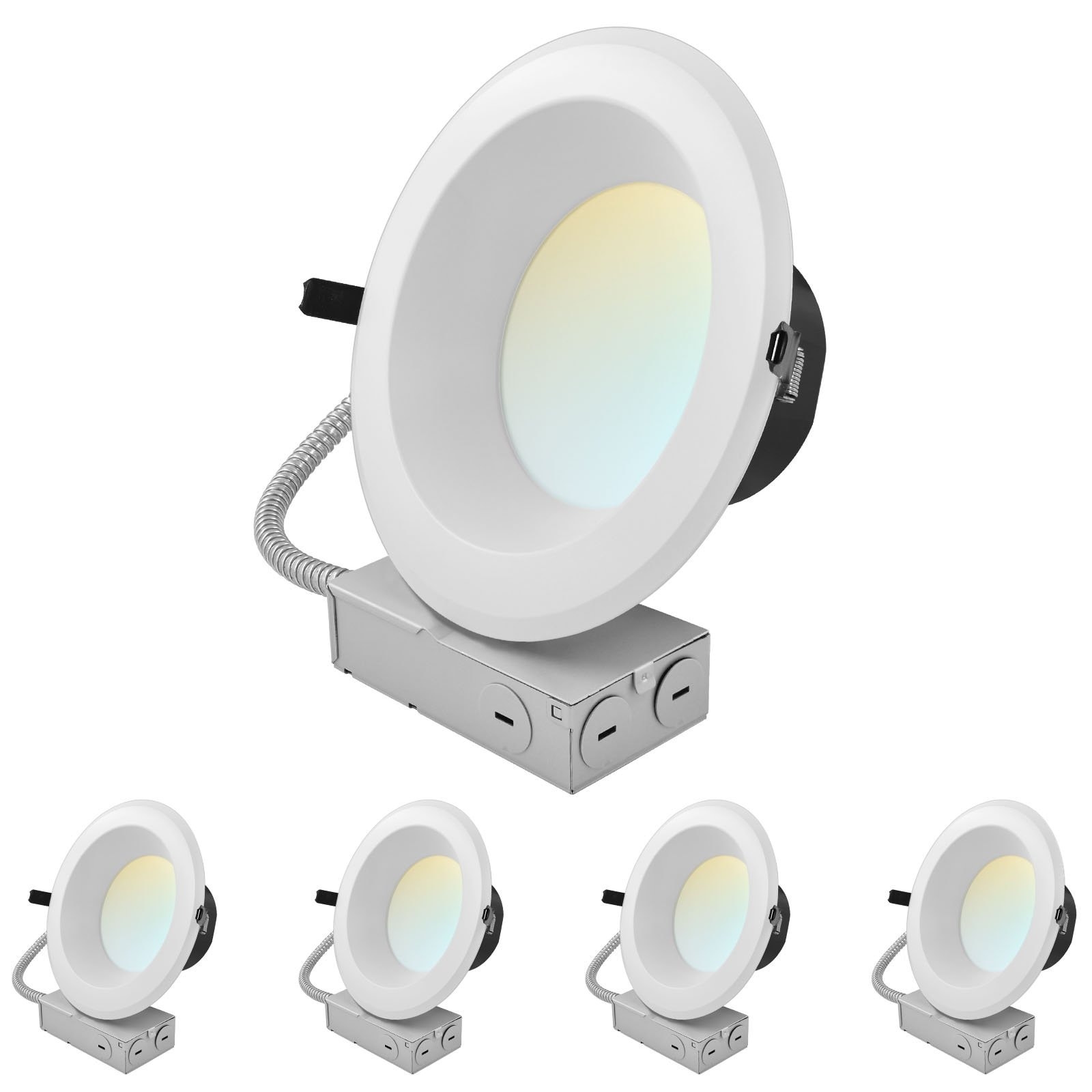 LUXRITE 8 in. Commercial LED Recessed Light J-Box 5CCT 16/24/30W Dimmable 1800/2700/3500LM 120-277V 4 Pack