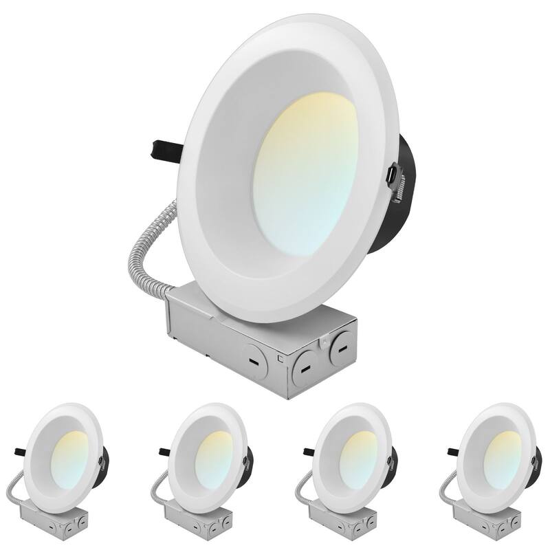 LUXRITE 8 in. Commercial LED Recessed Light J-Box 5CCT 16/24/30W Dimmable 1800/2700/3500LM 120-277V 4 Pack - 5CCT (2700K/3000K/3500K/4000K/5000K)