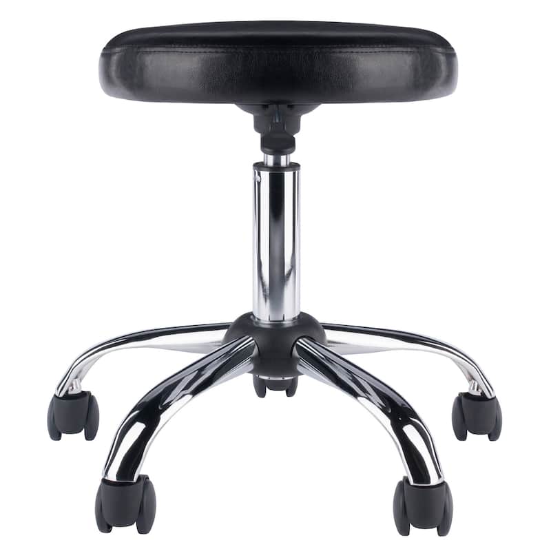 Adjustable Height Round Seat Swivel Stool with Wheels Black Chrome - 22.52 x 22.52 x 23.02 inches