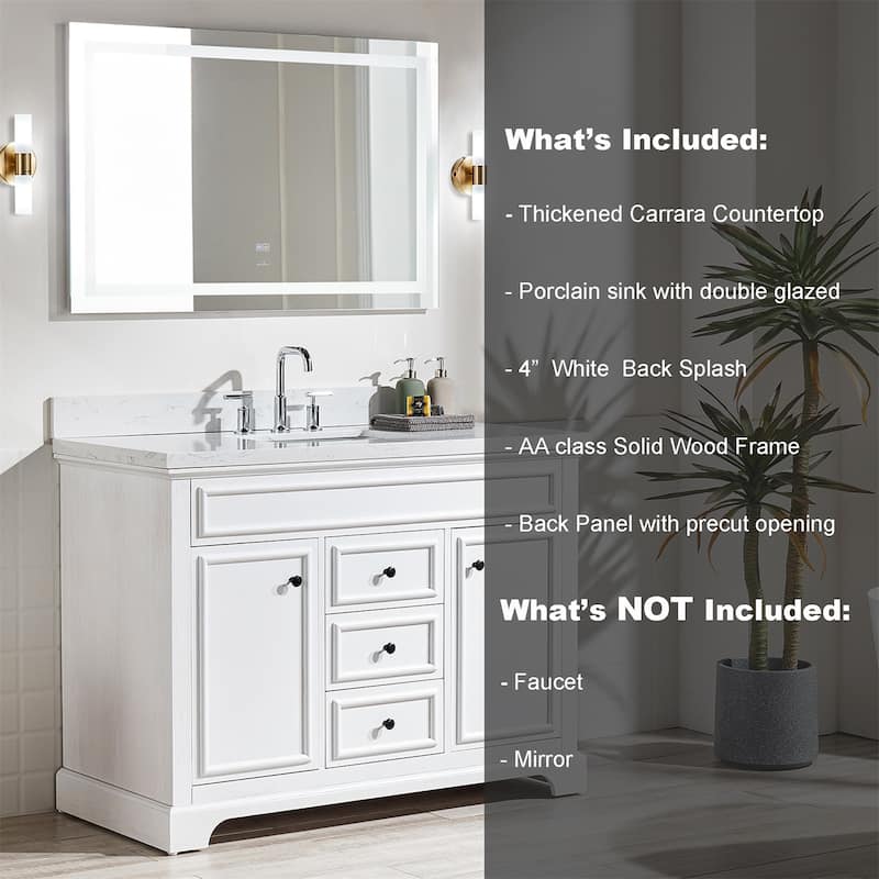 48" Freestanding Single Bathroom Vanity with Marble Top