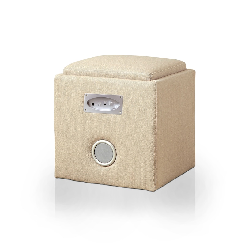 Cavelli Contemporary Fabric Built-in Speaker & Hidden Storage Ottoman by Furniture of America