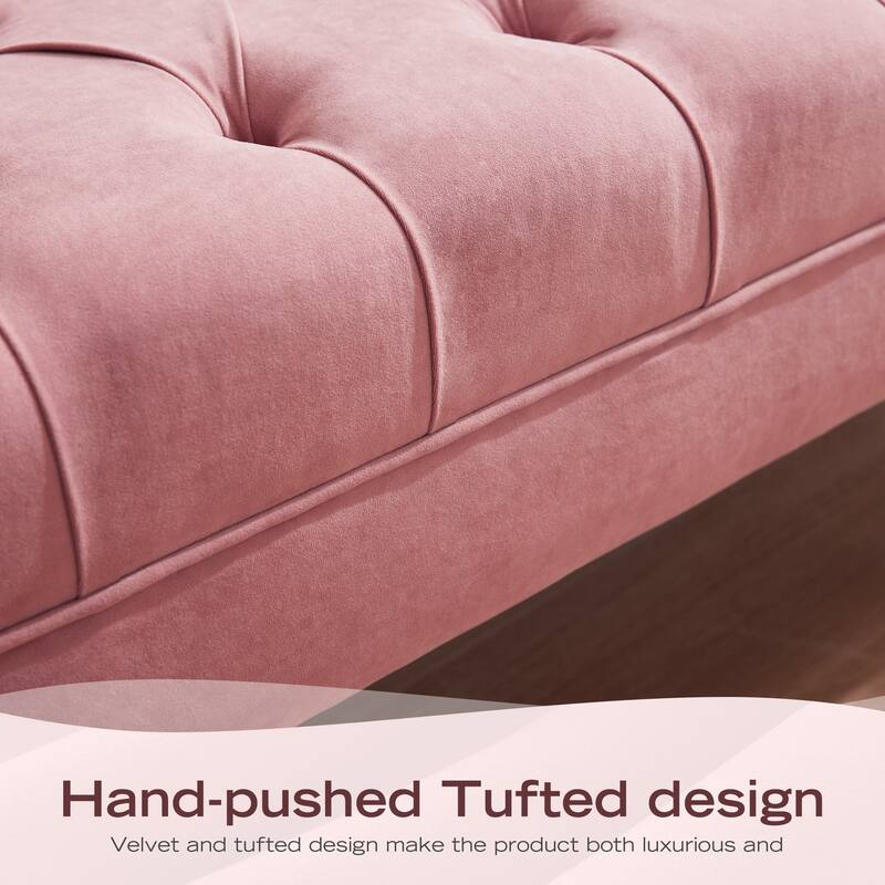 Velvet Bedroom Bench Pink/ Beige/ Blue/ Gray Upholstered Bench with Button-Tufted 60.2".