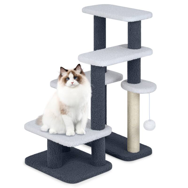 Gymax 2-in-1 Cat Tree Tower Pet Steps w/ Scratching Posts Hanging Toy - Grey