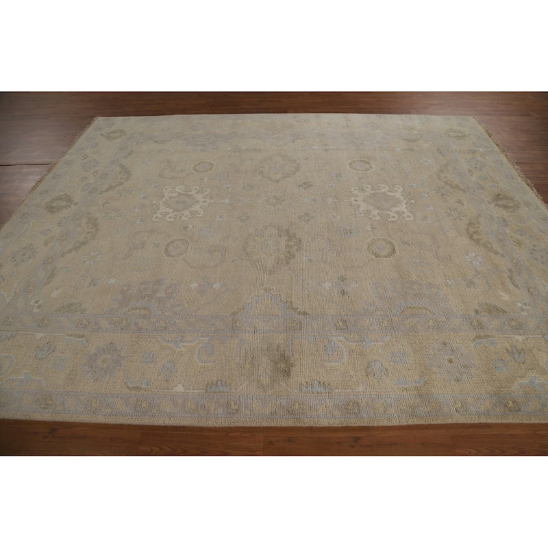 Earth Tone Oushak Area Rug Hand-Knotted Wool Carpet - 8'0"x 9'10"