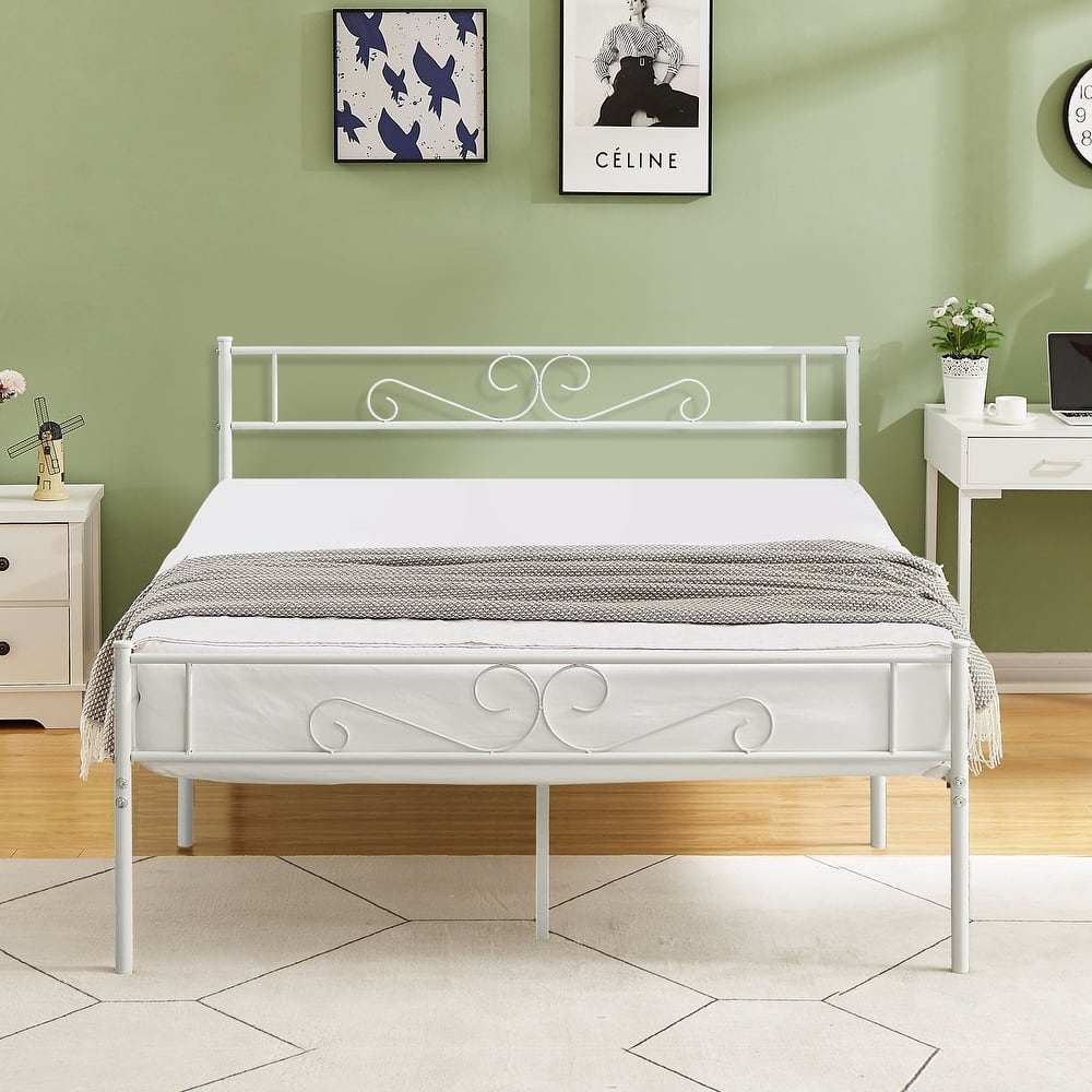 Javlergo Victorian Style Modern Metal Platform Bed Frame with Headboard and Footboard No Box Spring Needed