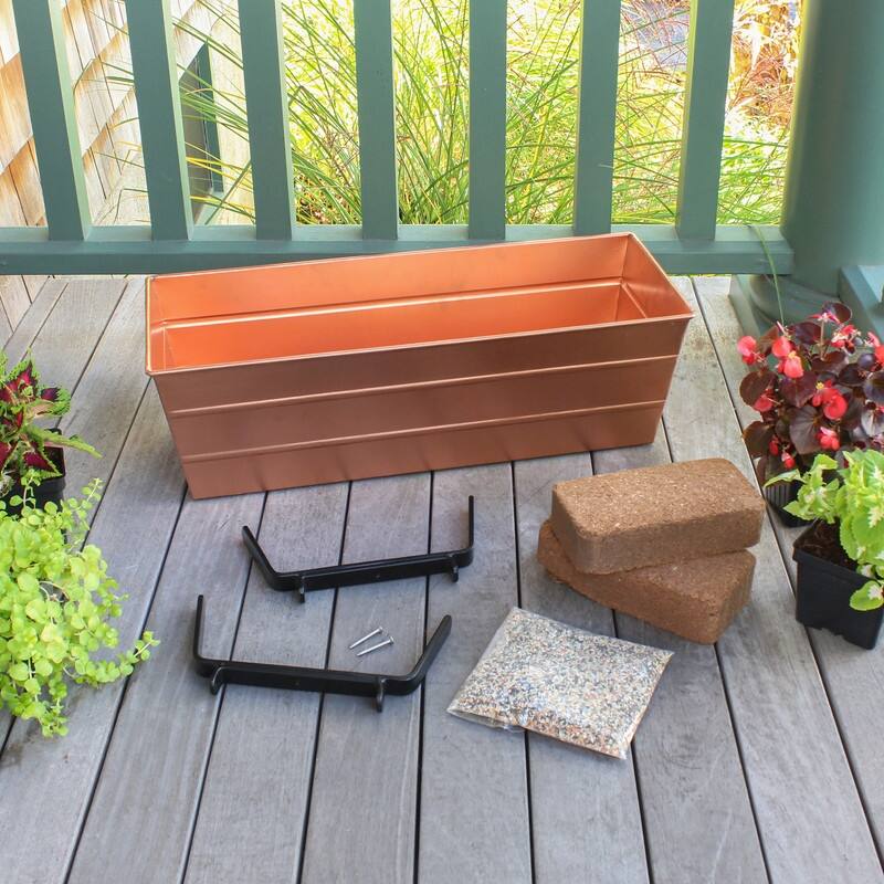 Achla Designs 24" W Medium Galvanized Steel/Wrought Iron Indoor Outdoor Bloom Box Garden Growing Kit