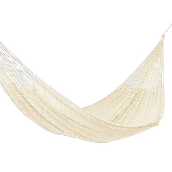 slide 1 of 3, Novica Handmade Uxmal Ivory Cotton Rope Hammock (Triple)