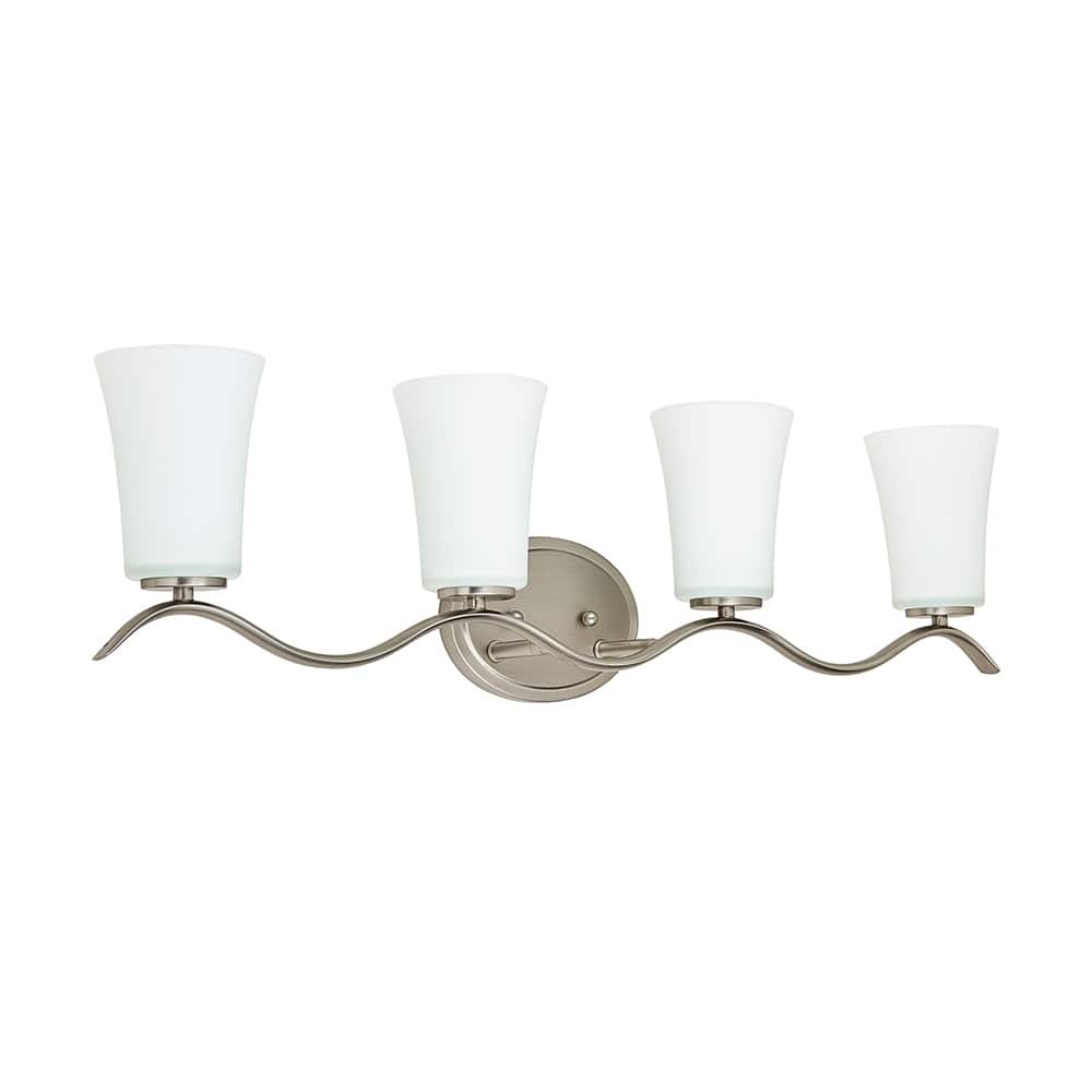 4 Light Bathroom Vanity Lighting with White Glass