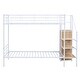 preview thumbnail 3 of 9, White Twin over Twin Size Metal Bunk Bed with Lateral Storage Ladder and Wardrobe for Kids, Boys and Girls