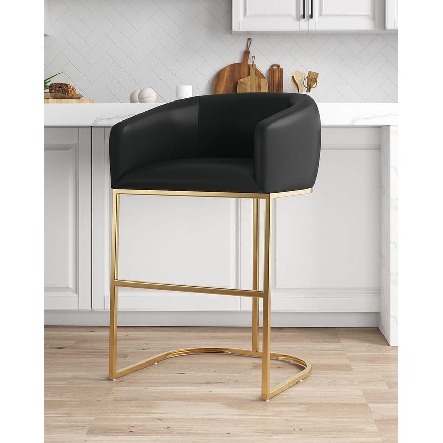 Manhattan Comfort Louvre Mid-Century Modern Leatherette Upholstered Counter Barstool