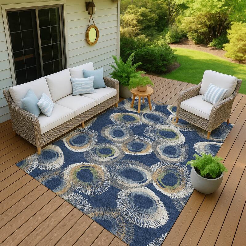 Machine Washable Indoor/ Outdoor Modern Spikey Chantille Rug - Navy - 2'6" x 3'10"