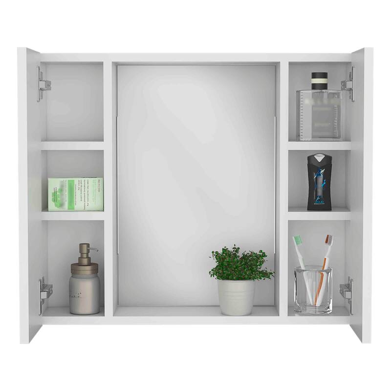 Space-Saving Medicine Cabinet with Double Doors, Mirror & External Shelf