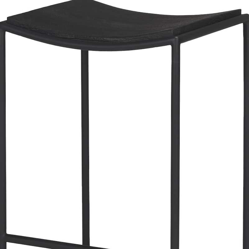 HomeRoots 26" Black Solid Wood and Iron Backless Counter Height Bar Chair