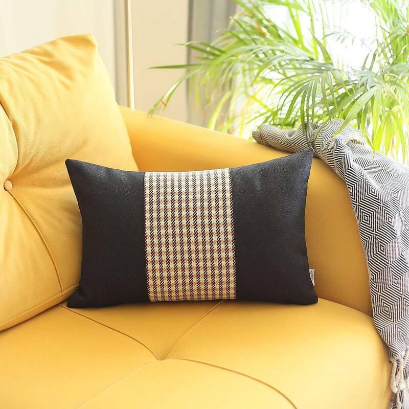 White and Black Houndstooth Lumbar Throw Pillow - Tan