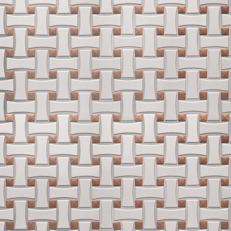 Merola Tile Sentier des Cotto Dot with White Dog Bone Bsktwv 10" x 10" Porcelain Mosaic Floor and Wall Tile