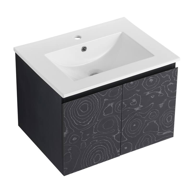 24" Floating Wall-Mounted Bathroom Vanity with Soft-Close Doors, Ceramic Sink, Eco-Friendly Plywood Base