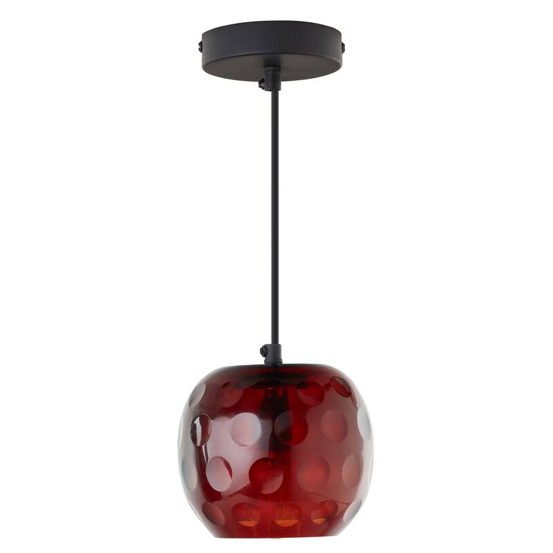 Quinn River of Goods Black Metal and Hand Blown Glass 6-Inch Pendant Light with Adjustable Hanging Cord - 6" x 6" x 60"