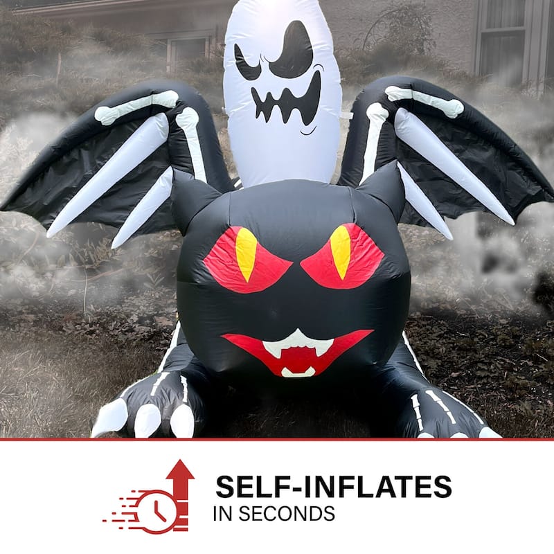 Haunted Hill Farm 5-Ft. Tall Pre-lit Inflatable Black Cat Bat with Red Eyes and Ghost