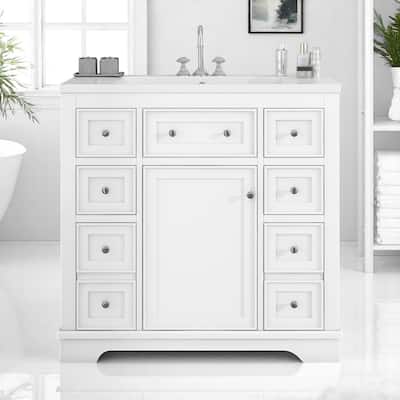 36" Bathroom Vanity with Sink Combo, 6 Drawers and Cabinet, Solid Wood and MDF, Modern Design