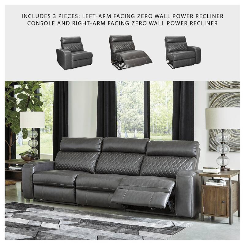 Signature Design by Ashley Samperstone Gray 3-Piece Power Reclining Sectional Sofa - 113"W x 38"D x 41"H