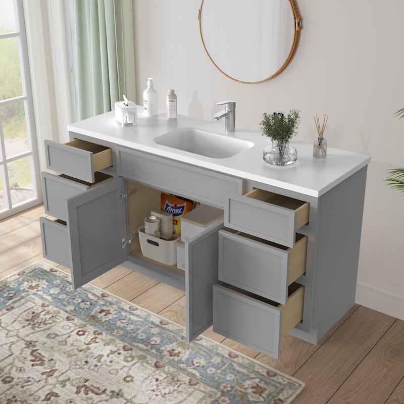 Vanity Art 69" Oak Freestanding Bathroom Vanity Cabinet without Top