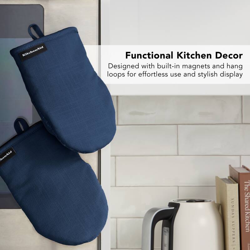 KITCHENAID Gourmet Series Gridlines Mini Oven Mitts 2-Pack Set, Heat Resistant up to 600°F, Soft Silicone Grip, Magnetic Cuff